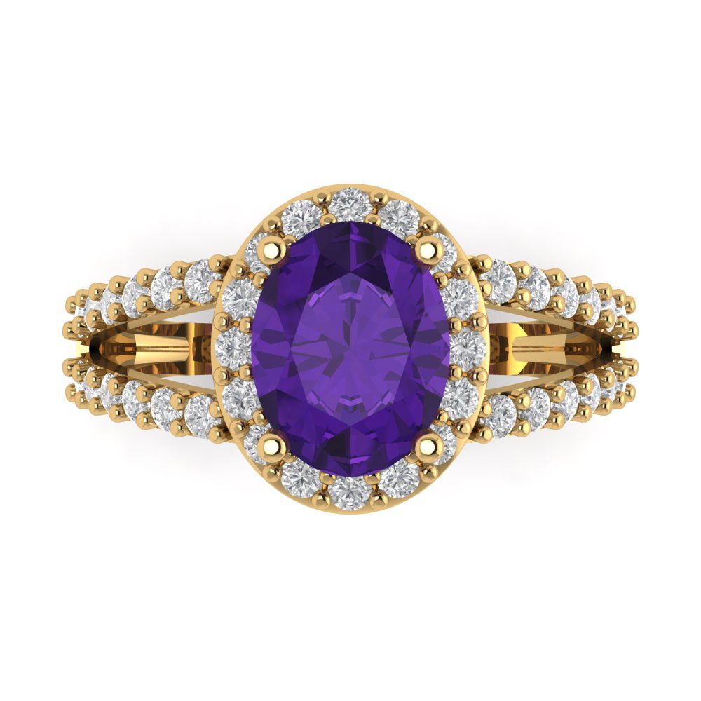 2.6 cttw Natural Amethyst Hidden Halo Engagement Ring - Solid Gold (Oval Cut,9x7mm)