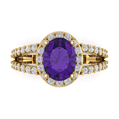 2.6 cttw Natural Amethyst Hidden Halo Engagement Ring - Solid Gold (Oval Cut,9x7mm)
