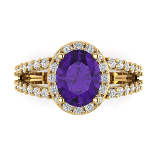 2.6 cttw Natural Amethyst Hidden Halo Engagement Ring - Solid Yellow Gold (VVS1, Oval Cut,9x7mm)
