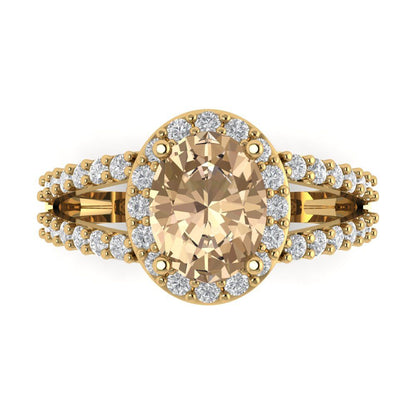 2.6 cttw Yellow Moissanite Hidden Halo Engagement Ring - Solid Gold (Oval Cut,9x7mm)