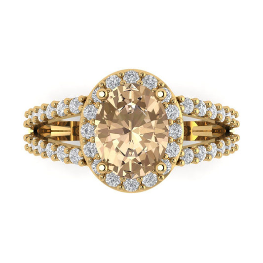 2.6 cttw Yellow Moissanite Hidden Halo Engagement Ring - Solid Yellow Gold (VVS1, Oval Cut,9x7mm)
