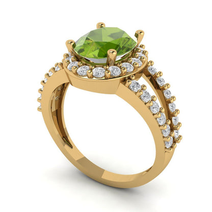 2.6 cttw Natural Peridot Hidden Halo Engagement Ring - Solid Gold (Oval Cut,9x7mm)
