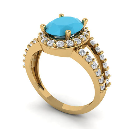 2.6 cttw Simulated Turquoise Hidden Halo Engagement Ring - Solid Gold (Oval Cut,9x7mm)