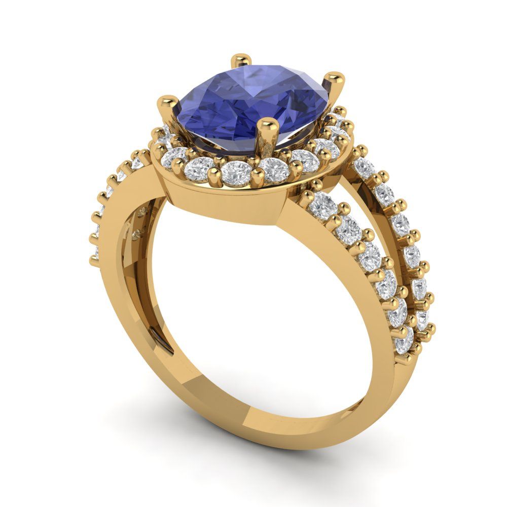 2.6 cttw Simulated Tanzanite Hidden Halo Engagement Ring - Solid Gold (Oval Cut,9x7mm)