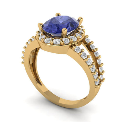 2.6 cttw Simulated Tanzanite Hidden Halo Engagement Ring - Solid Gold (Oval Cut,9x7mm)