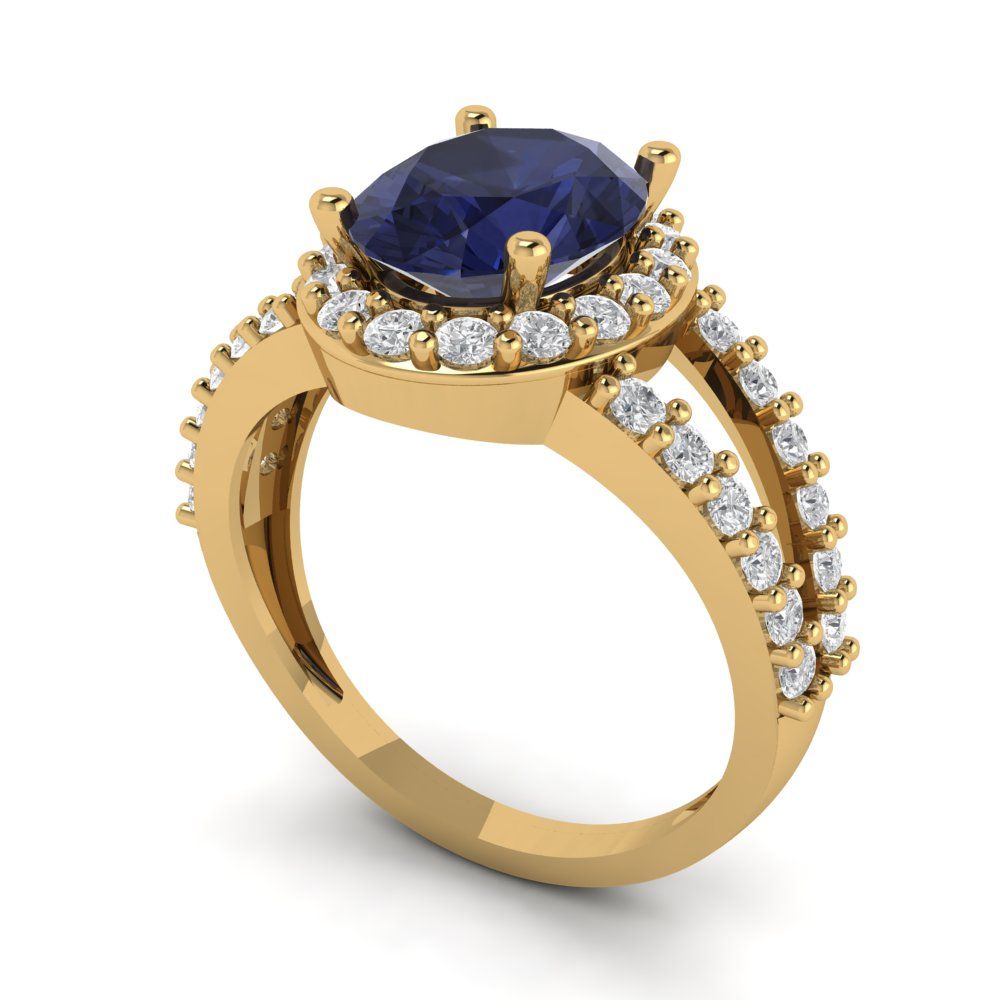 2.6 cttw Simulated Blue Sapphire Hidden Halo Engagement Ring - Solid Gold (Oval Cut,9x7mm)
