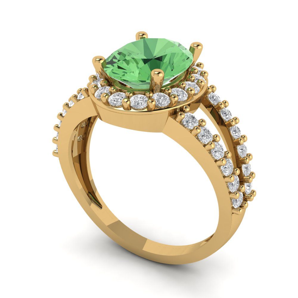 2.6 cttw Zirconia Simulated Green Diamond Hidden Halo Engagement Ring - Solid Gold (VVS1, Oval Cut,9x7mm)