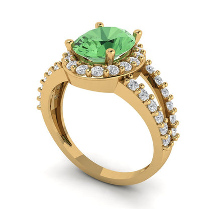 2.6 cttw Zirconia Simulated Green Diamond Hidden Halo Engagement Ring - Solid Gold (VVS1, Oval Cut,9x7mm)