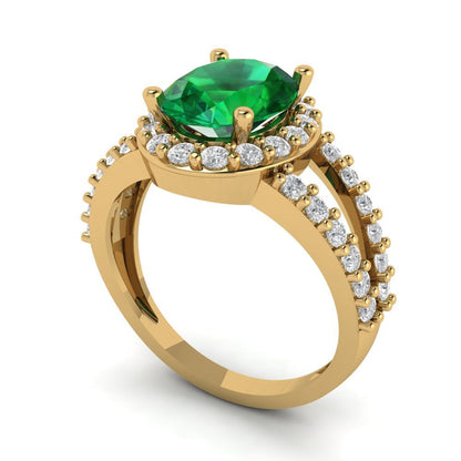 2.6 cttw Simulated Emerald Hidden Halo Engagement Ring - Solid Gold (Oval Cut,9x7mm)