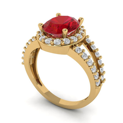 2.6 cttw Simulated Ruby Hidden Halo Engagement Ring - Solid Gold (Oval Cut,9x7mm)