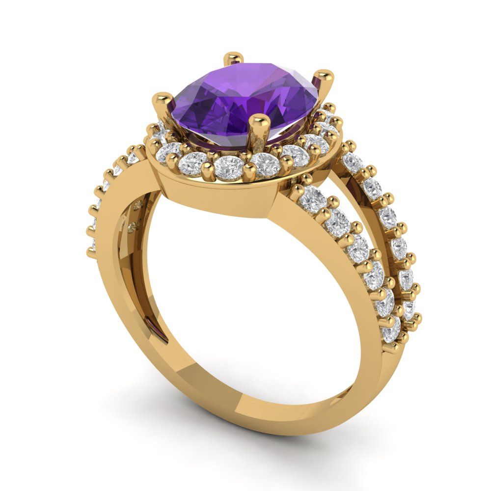 2.6 cttw Natural Amethyst Hidden Halo Engagement Ring - Solid Gold (Oval Cut,9x7mm)