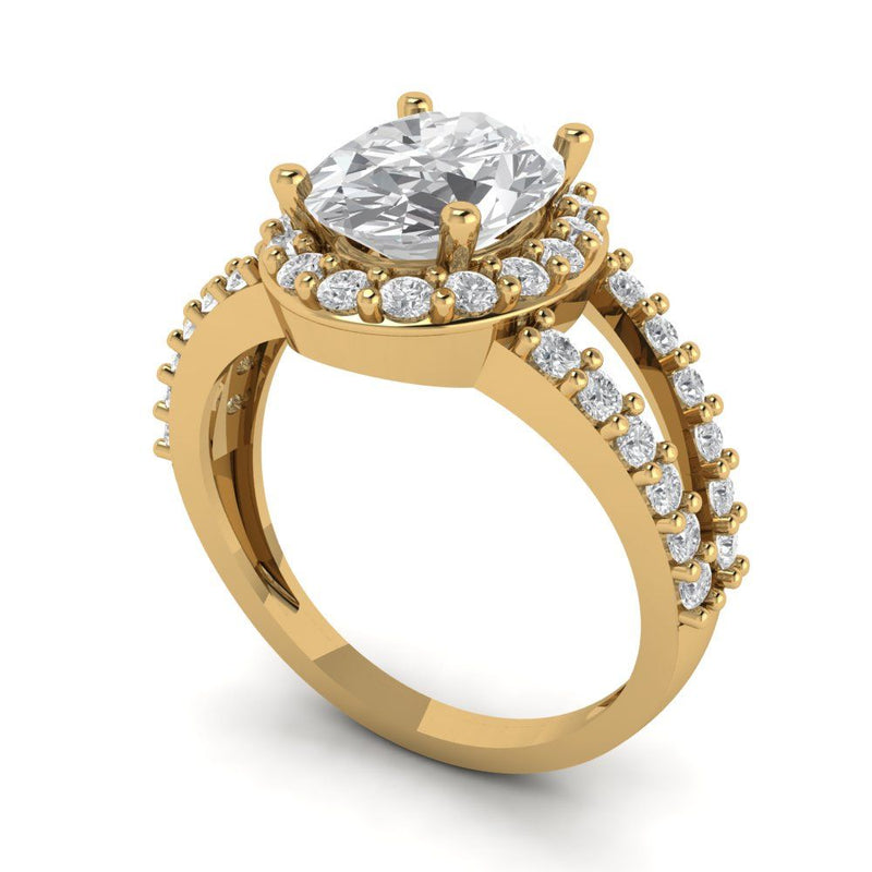 2.78 ct Brilliant Oval Cut Natural Diamond Stone Clarity SI1-2 Color G-H Yellow Gold Halo Solitaire with Accents Ring