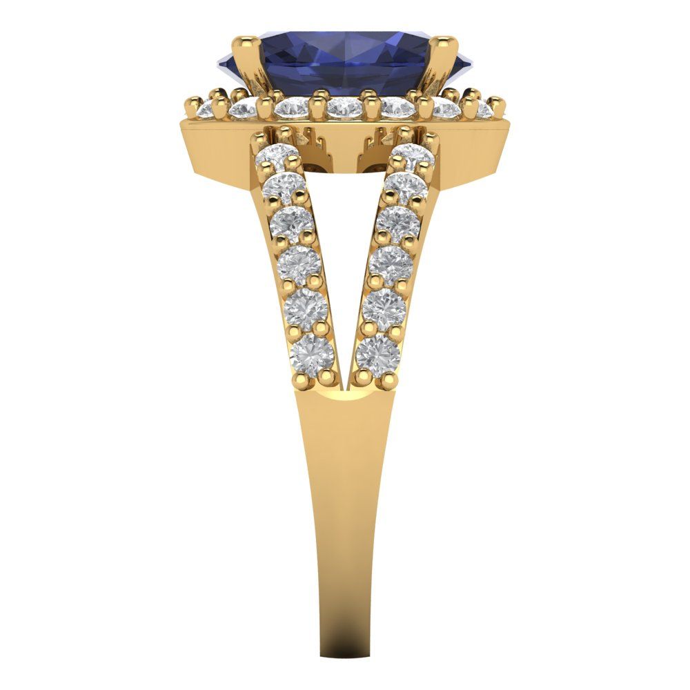 2.6 cttw Simulated Blue Sapphire Hidden Halo Engagement Ring - Solid Gold (Oval Cut,9x7mm)