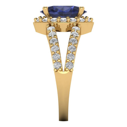 2.6 cttw Simulated Blue Sapphire Hidden Halo Engagement Ring - Solid Gold (Oval Cut,9x7mm)