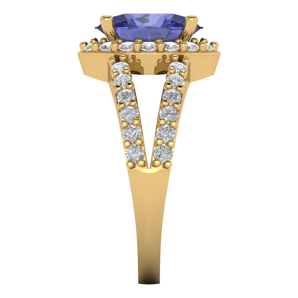 2.6 cttw Simulated Tanzanite Hidden Halo Engagement Ring - Solid Gold (Oval Cut,9x7mm)
