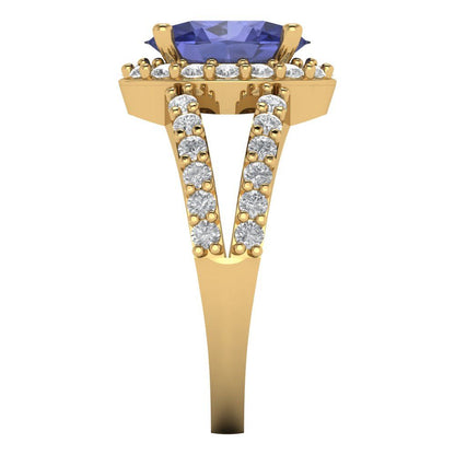 2.6 cttw Simulated Tanzanite Hidden Halo Engagement Ring - Solid Gold (Oval Cut,9x7mm)