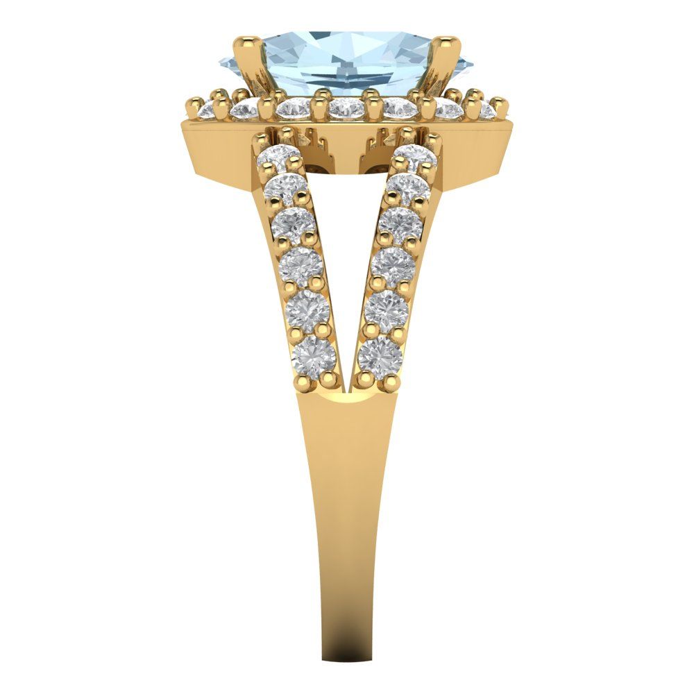 2.6 cttw Natural Aquamarine Hidden Halo Engagement Ring - Solid Gold (Oval Cut,9x7mm)
