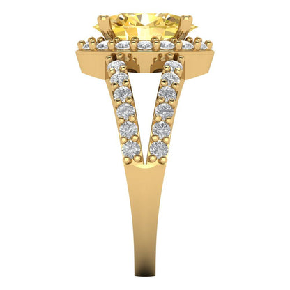 2.6 cttw Zirconia Simulated Yellow Diamond Hidden Halo Engagement Ring - Solid Gold (VVS1, Oval Cut,9x7mm)