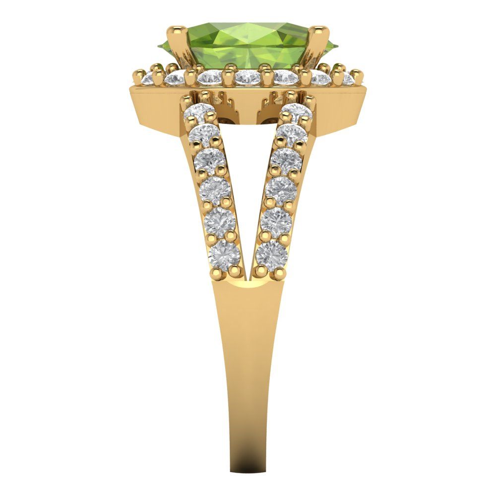 2.6 cttw Natural Peridot Hidden Halo Engagement Ring - Solid Gold (Oval Cut,9x7mm)