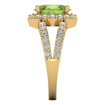 2.6 cttw Natural Peridot Hidden Halo Engagement Ring - Solid Gold (Oval Cut,9x7mm)