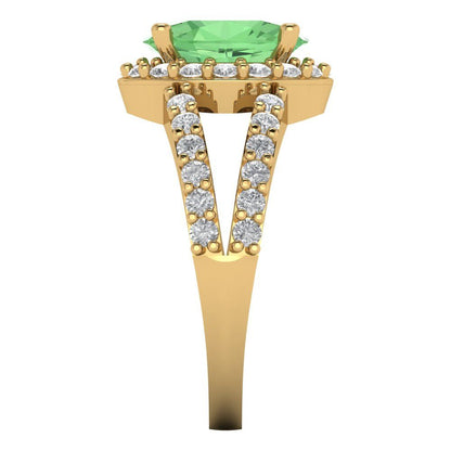 2.6 cttw Zirconia Simulated Green Diamond Hidden Halo Engagement Ring - Solid Gold (VVS1, Oval Cut,9x7mm)