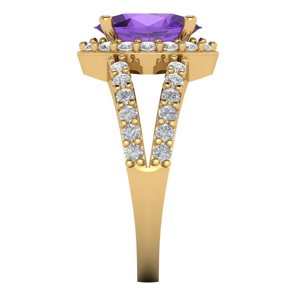 2.6 cttw Natural Amethyst Hidden Halo Engagement Ring - Solid Gold (Oval Cut,9x7mm)