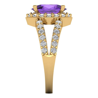 2.6 cttw Natural Amethyst Hidden Halo Engagement Ring - Solid Gold (Oval Cut,9x7mm)