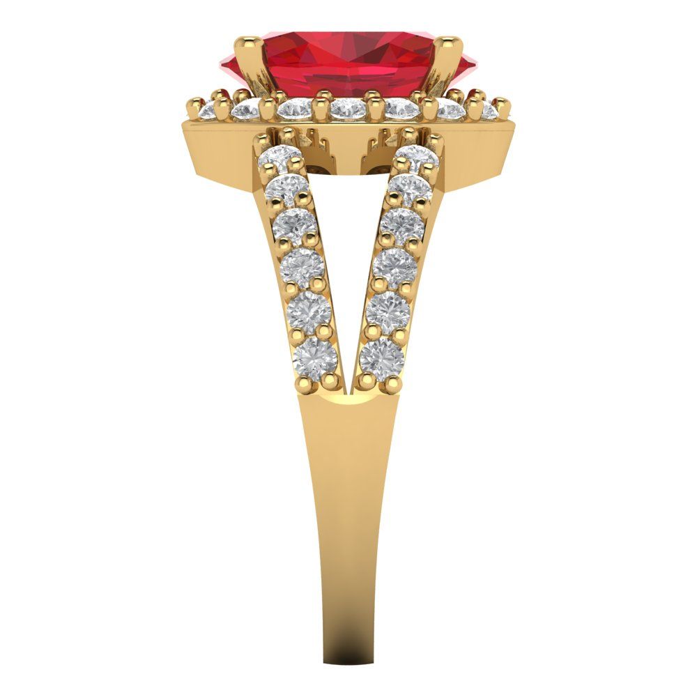 2.6 cttw Simulated Ruby Hidden Halo Engagement Ring - Solid Gold (Oval Cut,9x7mm)