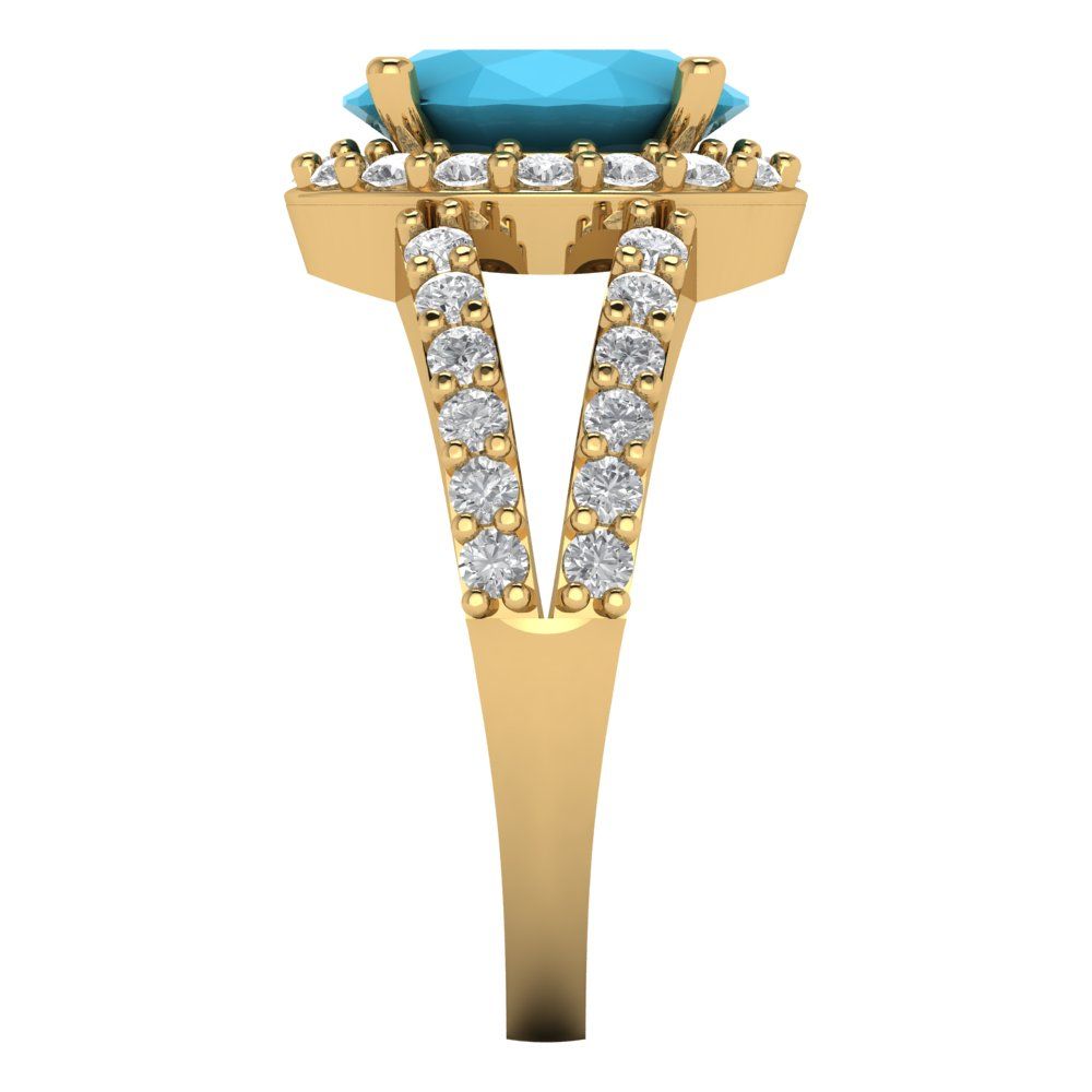 2.6 cttw Simulated Turquoise Hidden Halo Engagement Ring - Solid Gold (Oval Cut,9x7mm)