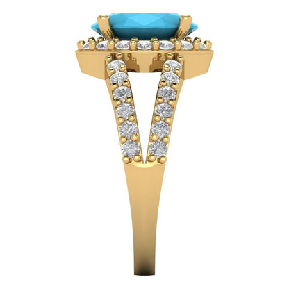 2.6 cttw Simulated Turquoise Hidden Halo Engagement Ring - Solid Gold (Oval Cut,9x7mm)