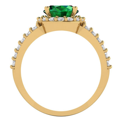 2.6 cttw Simulated Emerald Hidden Halo Engagement Ring - Solid Gold (Oval Cut,9x7mm)