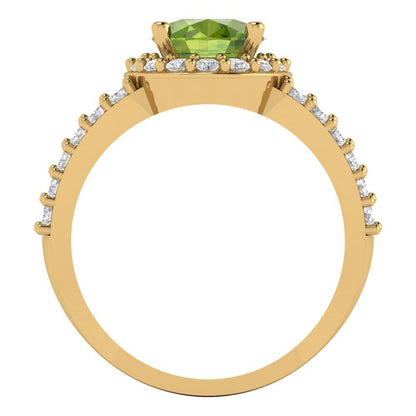 2.6 cttw Natural Peridot Hidden Halo Engagement Ring - Solid Gold (Oval Cut,9x7mm)