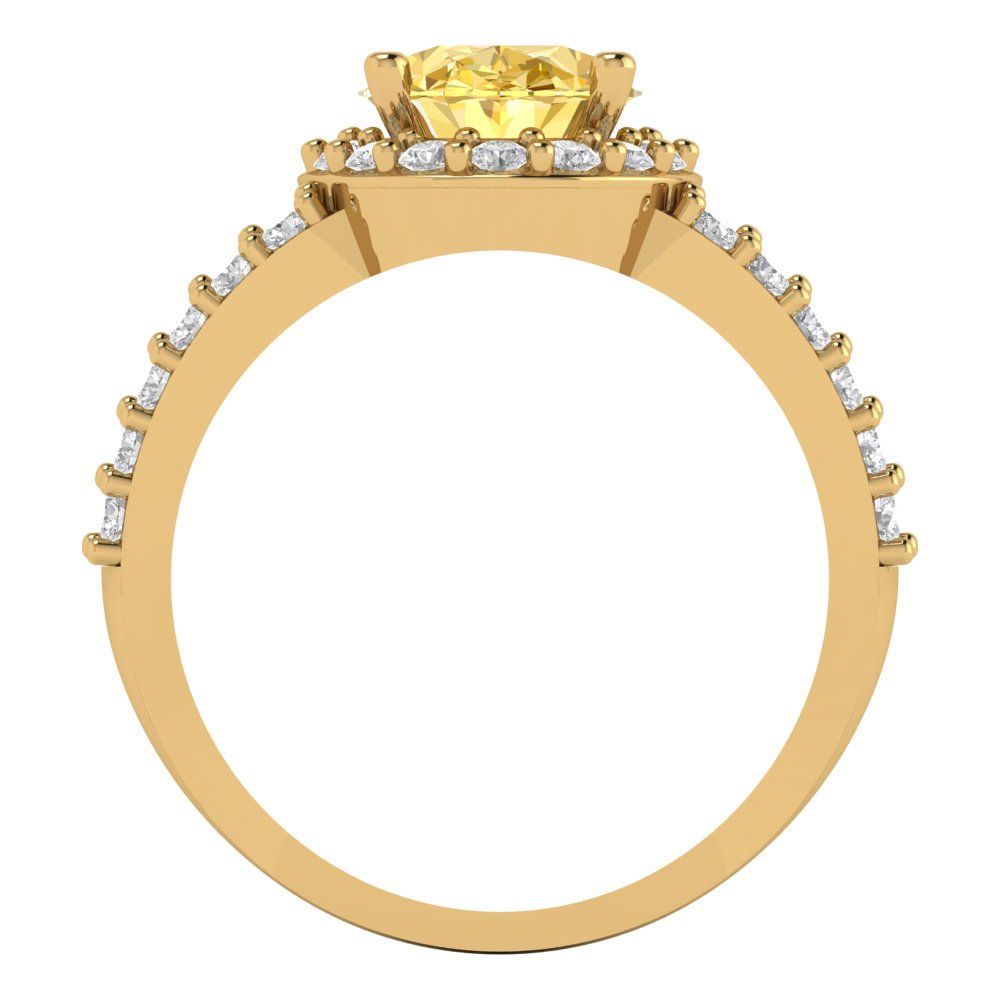 2.6 cttw Zirconia Simulated Yellow Diamond Hidden Halo Engagement Ring - Solid Gold (VVS1, Oval Cut,9x7mm)