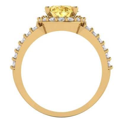 2.6 cttw Zirconia Simulated Yellow Diamond Hidden Halo Engagement Ring - Solid Gold (VVS1, Oval Cut,9x7mm)