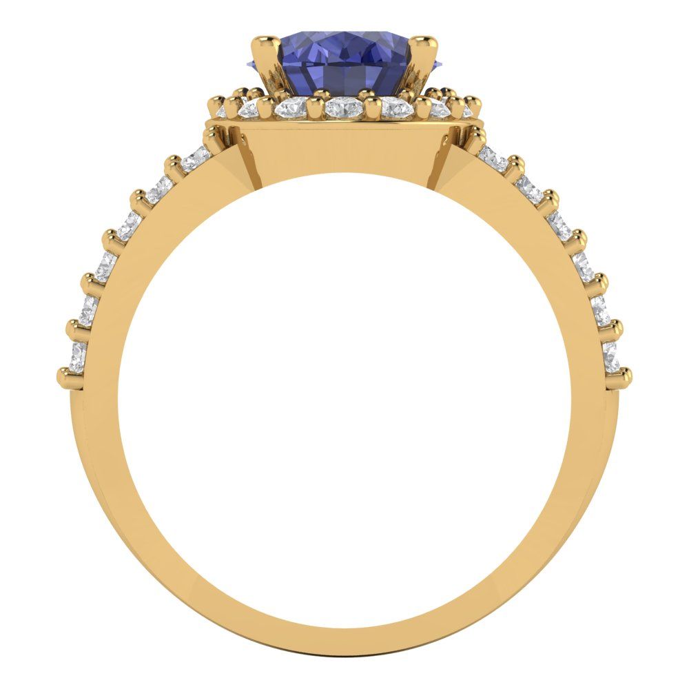 2.6 cttw Simulated Tanzanite Hidden Halo Engagement Ring - Solid Gold (Oval Cut,9x7mm)