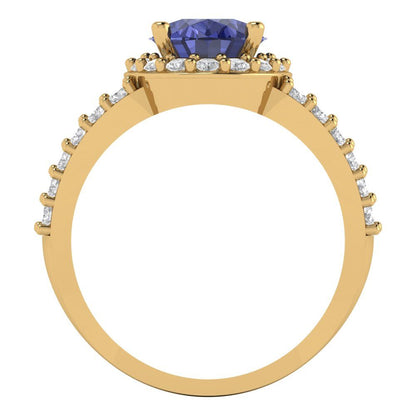 2.6 cttw Simulated Tanzanite Hidden Halo Engagement Ring - Solid Gold (Oval Cut,9x7mm)