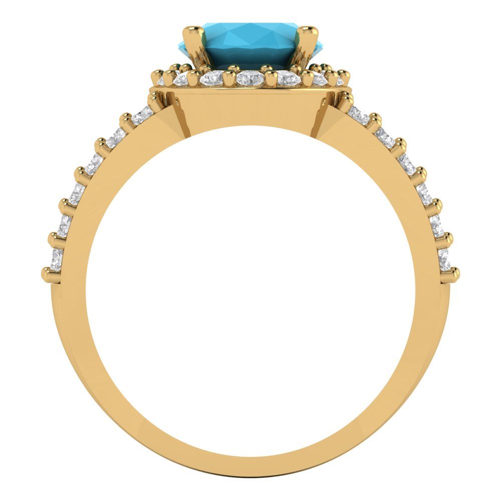 2.6 cttw Simulated Turquoise Hidden Halo Engagement Ring - Solid Gold (Oval Cut,9x7mm)