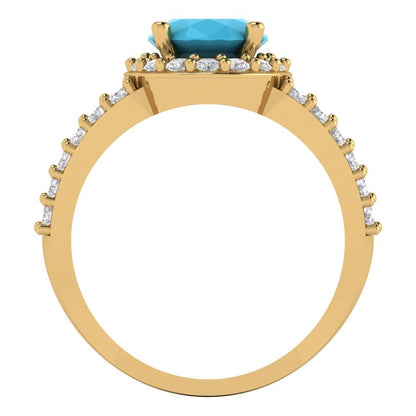 2.6 cttw Simulated Turquoise Hidden Halo Engagement Ring - Solid Gold (Oval Cut,9x7mm)