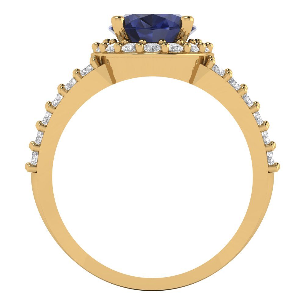 2.6 cttw Simulated Blue Sapphire Hidden Halo Engagement Ring - Solid Gold (Oval Cut,9x7mm)