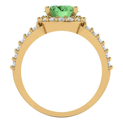 2.6 cttw Zirconia Simulated Green Diamond Hidden Halo Engagement Ring - Solid Gold (VVS1, Oval Cut,9x7mm)