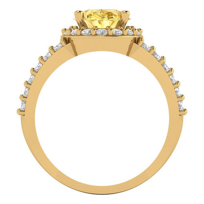 2.6 cttw Natural Citrine Hidden Halo Engagement Ring - Solid Gold (Oval Cut,9x7mm)