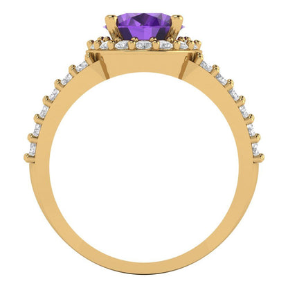 2.6 cttw Natural Amethyst Hidden Halo Engagement Ring - Solid Gold (Oval Cut,9x7mm)