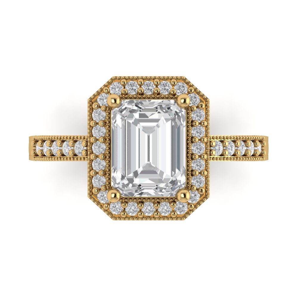 2.78 cttw Zirconia Simulated Diamond Hidden Halo Engagement Ring - Solid Gold (VVS1, Emerald Cut,8.5x6.5mm)