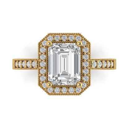 2.78 cttw Zirconia Simulated Diamond Hidden Halo Engagement Ring - Solid Gold (VVS1, Emerald Cut,8.5x6.5mm)