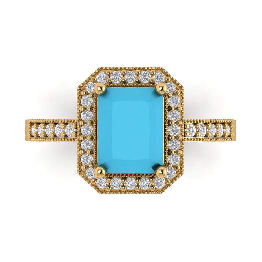 2.78 cttw Simulated Turquoise Hidden Halo Engagement Ring - Solid Yellow Gold (VVS1, Emerald Cut,8.5x6.5mm)