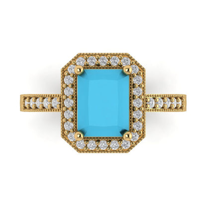 2.78 cttw Simulated Turquoise Hidden Halo Engagement Ring - Solid Yellow Gold (VVS1, Emerald Cut,8.5x6.5mm)