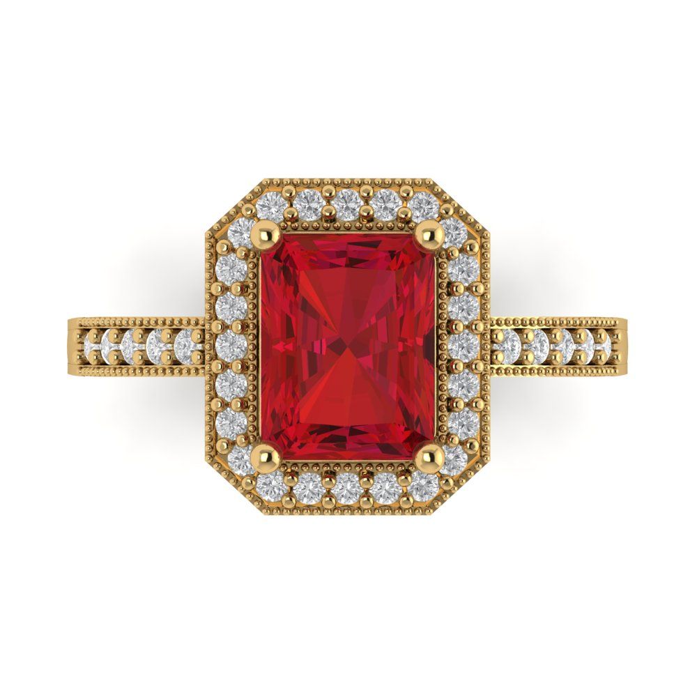 2.78 cttw Simulated Ruby Hidden Halo Engagement Ring - Solid Gold (Emerald Cut,8.5x6.5mm)