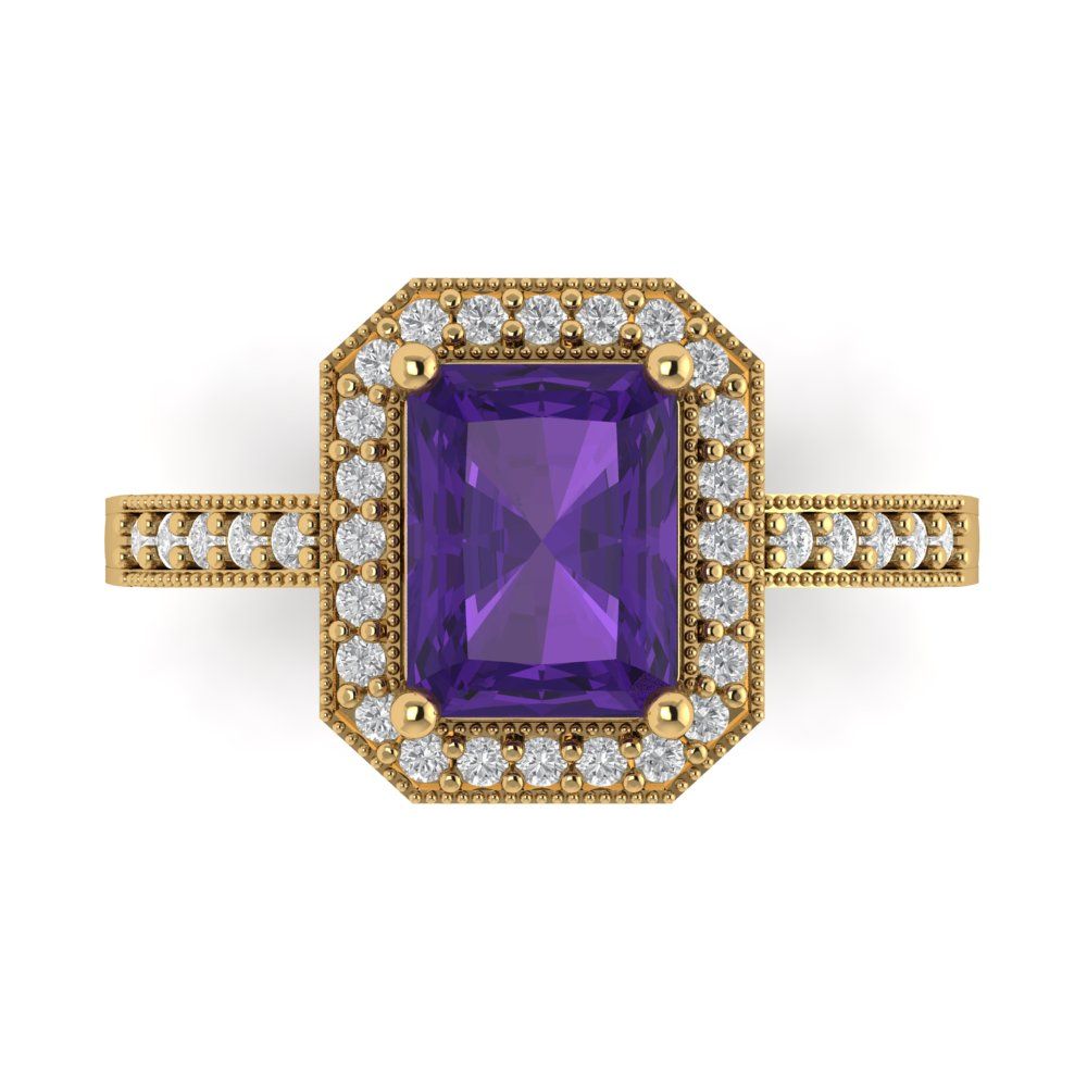 2.78 cttw Natural Amethyst Hidden Halo Engagement Ring - Solid Gold (Emerald Cut,8.5x6.5mm)