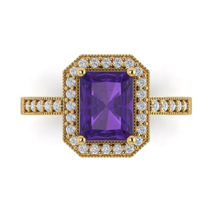 2.78 cttw Natural Amethyst Hidden Halo Engagement Ring - Solid Gold (Emerald Cut,8.5x6.5mm)