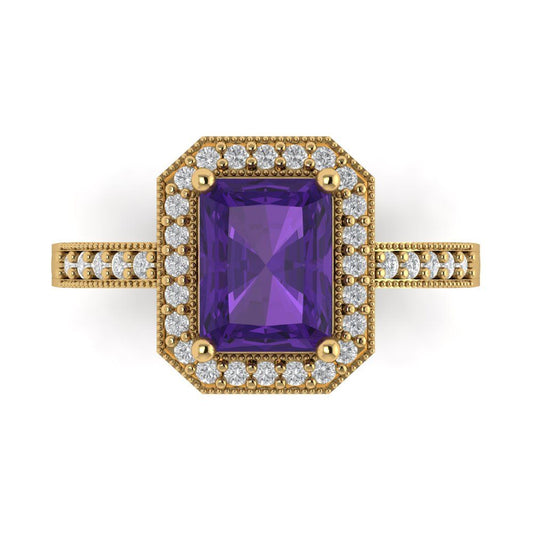 2.78 cttw Natural Amethyst Hidden Halo Engagement Ring - Solid Yellow Gold (VVS1, Emerald Cut,8.5x6.5mm)